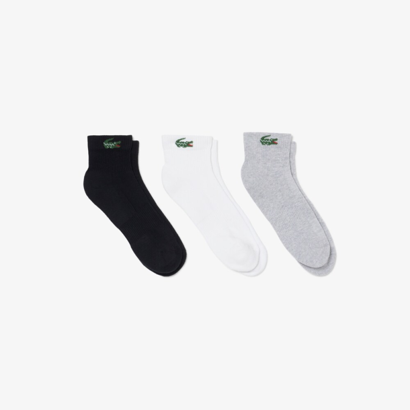 Lot de 3 Paires de Chaussettes de Sport Mi-Hautes Lacoste Blanc/Argent Chiné/Noir