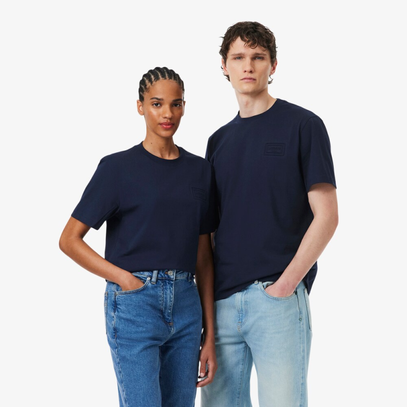 T-shirt Unisexe Lacoste en Coton Embossé Marine