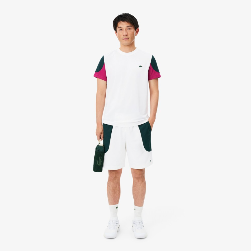 Short Homme Lacoste Sport Déperlant Farine/Sinople