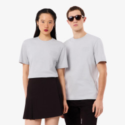 T-shirt Unisexe Lacoste en Coton Embossé Gris Clair