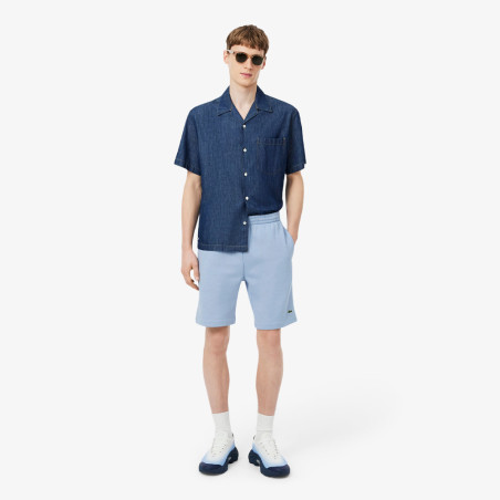 Short Homme Lacoste en molleton gratté de coton biologique Bleu Clair