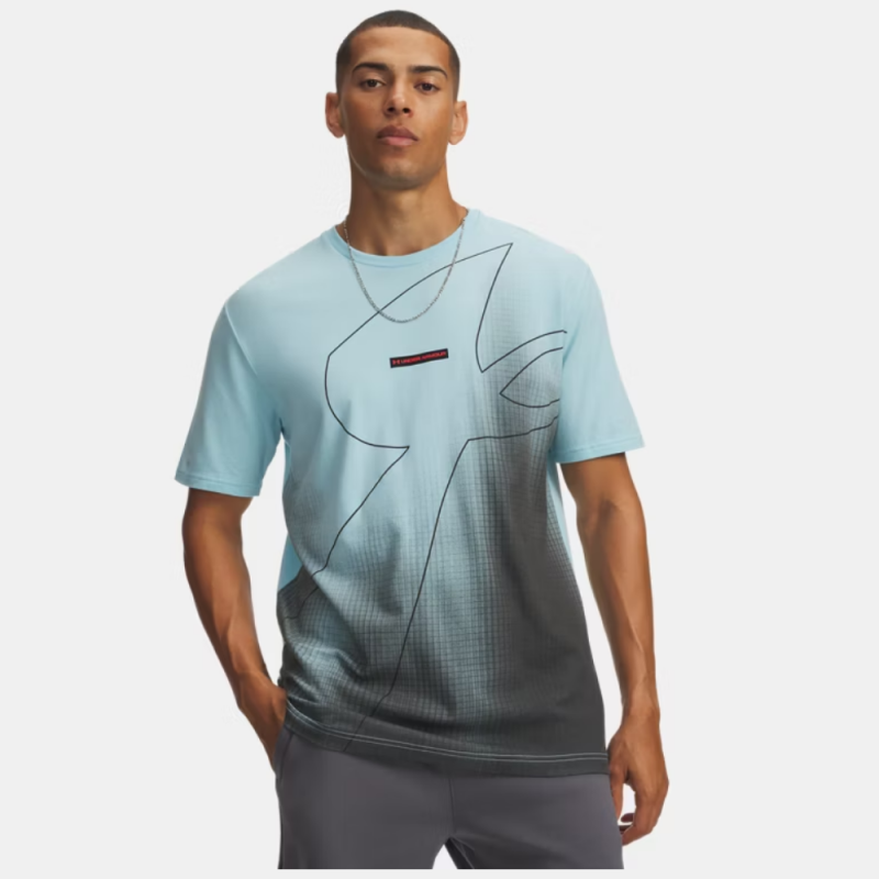 T-shirt à Manches Courtes Homme Under Armour Blend Logo Bleu Opale Rouge Anthem