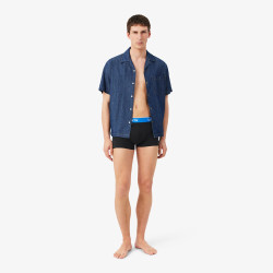 Lot de 3 boxers courts Lacoste – Noir et Bleu – Coton Stretch & Ceinture Siglée