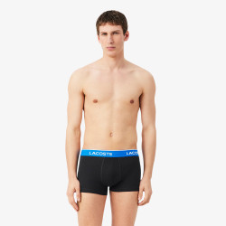 Lot de 3 boxers courts Lacoste – Noir et Bleu – Coton Stretch & Ceinture Siglée