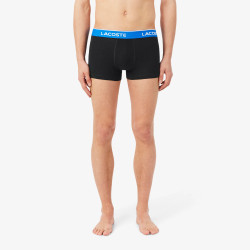 Lot de 3 boxers courts Lacoste – Noir et Bleu – Coton Stretch & Ceinture Siglée