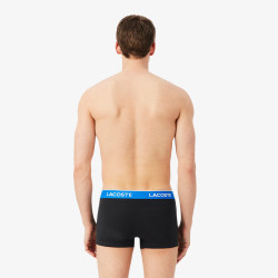 Lot de 3 boxers courts Lacoste – Noir et Bleu – Coton Stretch & Ceinture Siglée