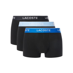 Lot de 3 boxers courts Lacoste – Noir et Bleu – Coton Stretch & Ceinture Siglée