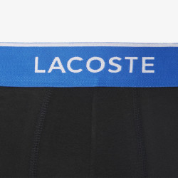 Lot de 3 boxers courts Lacoste – Noir et Bleu – Coton Stretch & Ceinture Siglée